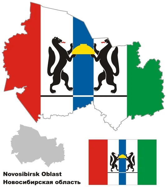 Konturkarta över novosibirsk oblast med flagga — Stock vektor