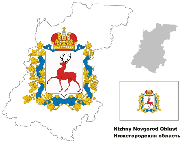 Mapa esquemático del óblast de Nizhny Novgorod con bandera — Vector de stock