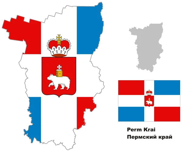 Esboço mapa de Perm Krai com bandeira — Vetor de Stock