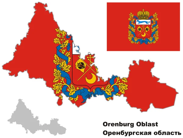 Esboço mapa de Orenburg Oblast com bandeira —  Vetores de Stock