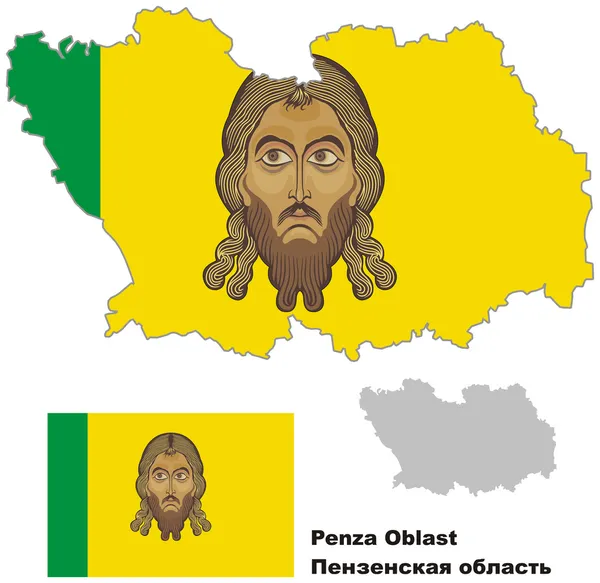 Esboço mapa de Oblast de Penza com bandeira —  Vetores de Stock