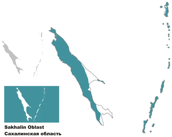 Mapa esquemático del óblast de Sakhalin con bandera — Vector de stock