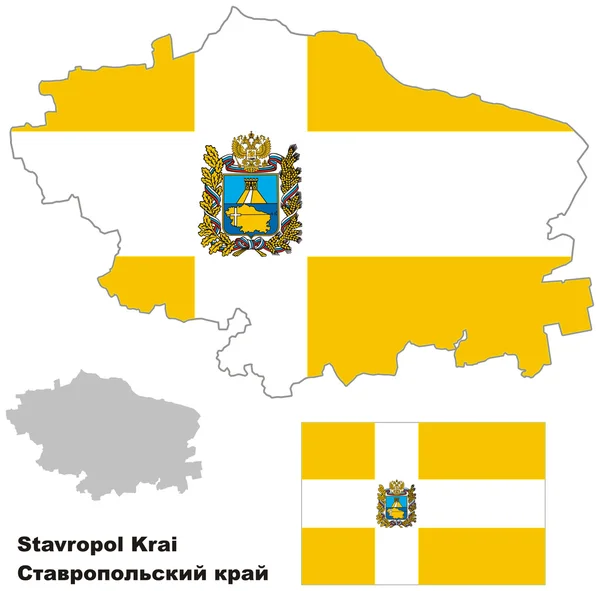 Esboço mapa de Stavropol Krai com bandeira — Vetor de Stock