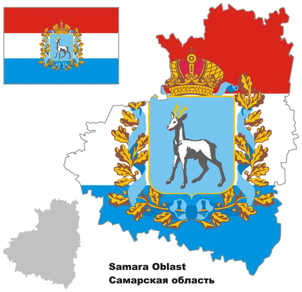 Outline map of Samara Oblast with flag — Stock Vector