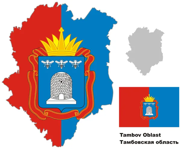 Konturkarta över tambov oblast med flagga — Stock vektor