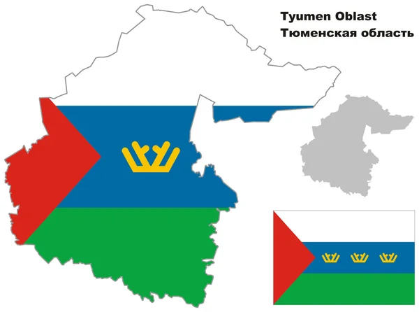 Tyumen Oblastı bayrak ile anahat Haritası — Stok Vektör