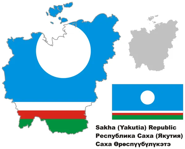 Esboço mapa de Sakha (Yakutia) com bandeira — Vetor de Stock