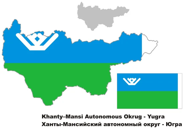 Mapa esquemático de Khanty-Mansi Okrug autónomo con bandera — Vector de stock