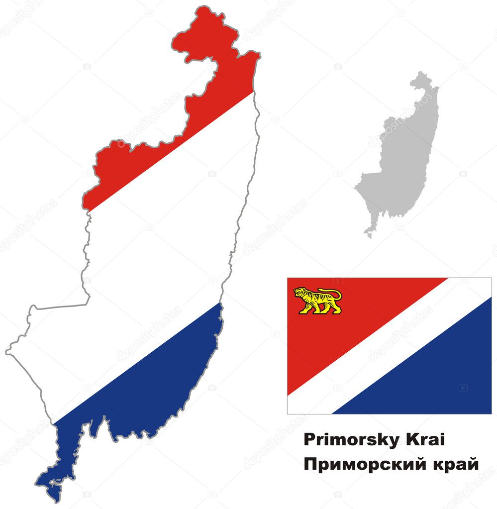 outline map of Primorsky Krai with flag