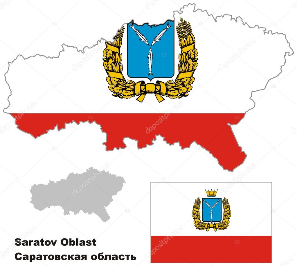 outline map of Saratov Oblast with flag