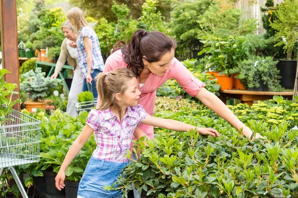 Mother daughter choosing flowers in garden shop — Stock Photo, Image