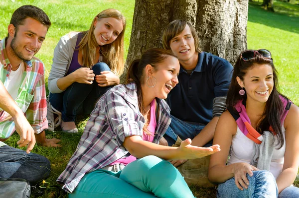 Studenter avkopplande i skolgården tonåringar meadow park — Stockfoto