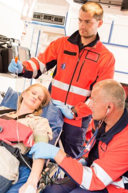 Unconscious patient woman emergency ambulance clipart