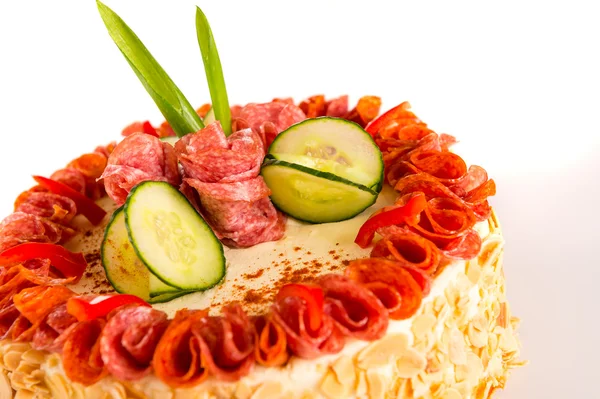 Herzhafte Salami-Kuchen Brot Mandeln gesalzenes Dessert — Stockfoto