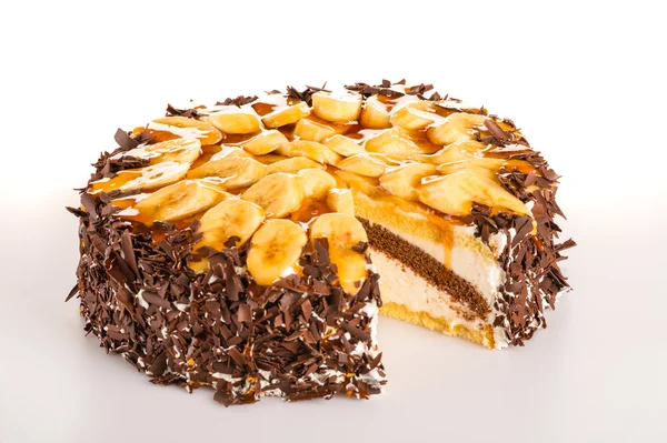 Banaan taart dessert met donkere chocolade — Stockfoto