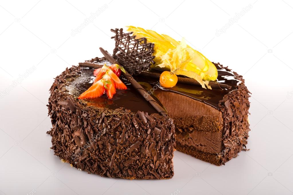 Dessert chocolate cake with fresh strawberry