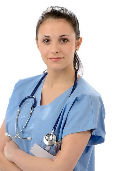 Confident female doctor posing with arms crossed — Zdjęcie stockowe