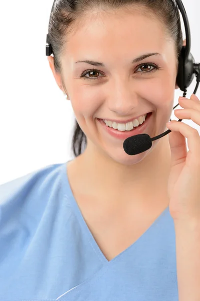 Sonriente operador de teléfono de atención al cliente femenino — Foto de Stock