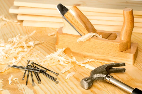 Carpenteria varietà di utensili per la lavorazione del legno — Foto Stock