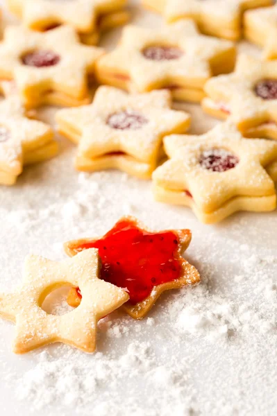 Biscoito de gengibre estrela de biscoito de Natal açúcar em pó — Fotografia de Stock