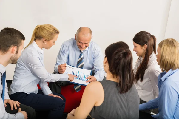 Business Team Discuss Graph Sitting Meeting Room — Stock Photo, Image