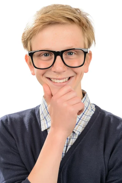 Glücklicher Teenager-Nerd-Junge — Stockfoto