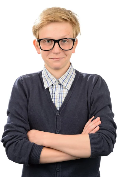 Nerd boy wearing geek glasses — Stock Photo, Image