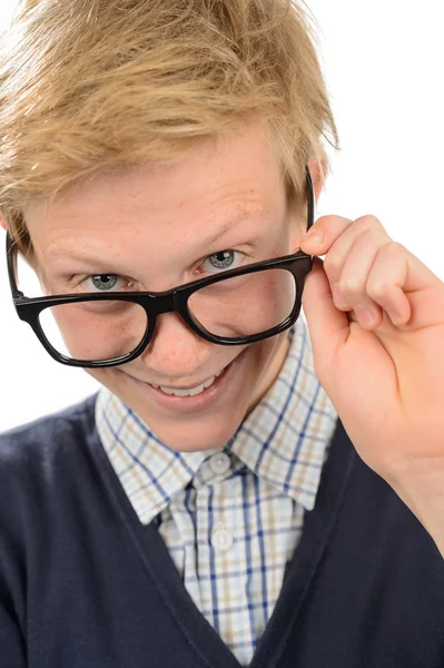 Ragazzo nerd allegro — Foto Stock