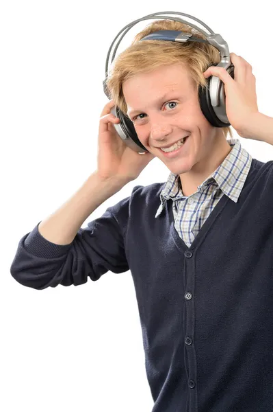 Teenage boy wear headphones Royalty Free Stock Images