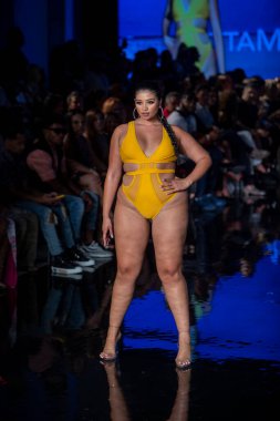 A model walks the runway for Matte Collection Swimwear Fashion Show during Art, Hearts, Fashion Swim Week at the Faena Forum in Miami Beach on 7- 9- 2021