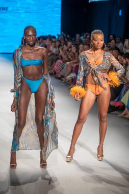 A model walks the runway for The Miami International University of Art and Design Fashion Show during Paraiso Swim Week 2022 at Miami Beach on July 21st, 2022