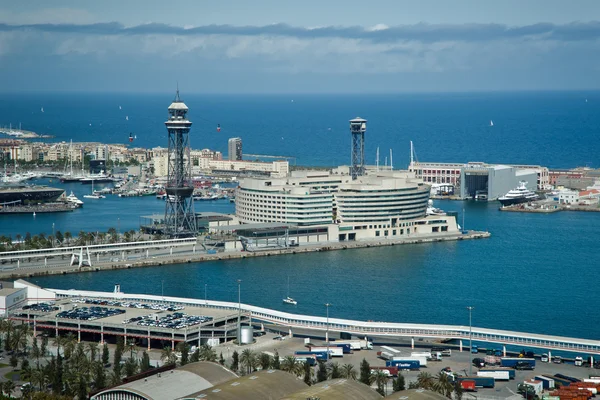 The busy port of Barcelona as seen from Montjuic Mountain — Stock Photo, Image
