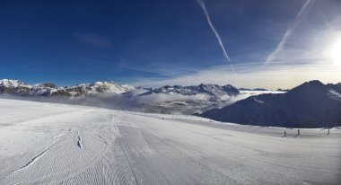 Alpleri'nde Kayak tesisi eğimlidir. Livigno, İtalya
