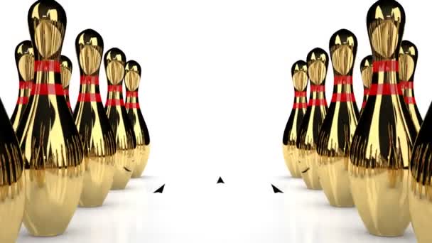 Golden Bowling Pins — Stock Video