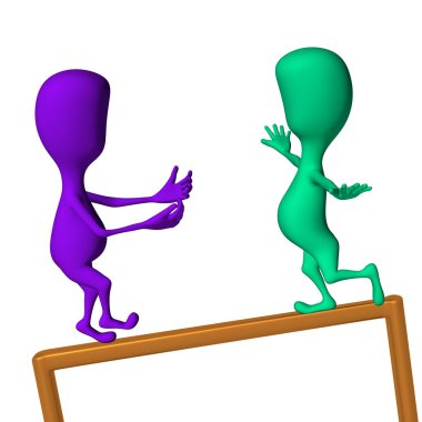 3d puppet encourage another to make move clipart