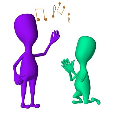 Different 3d puppets mimicking singing and pray clipart