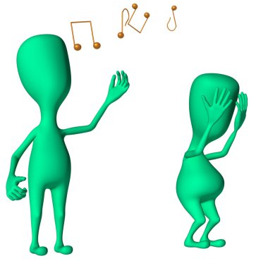 Green 3d puppets mimicking singing and fatigue clipart