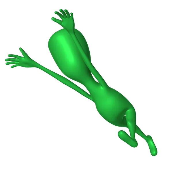 Зеленая 3d кукла выкручивает эластичные мускулы — стоковое фото
