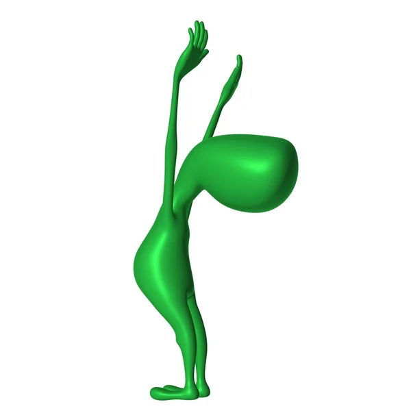 Зеленая 3d кукла выкручивает эластичные конечности — стоковое фото