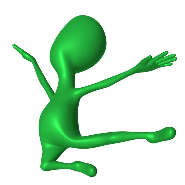 Green 3d puppet catched in jump — Stock Photo, Image