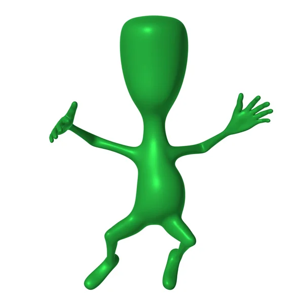 Groen 3d marionet landing soepel op grond — Stockfoto