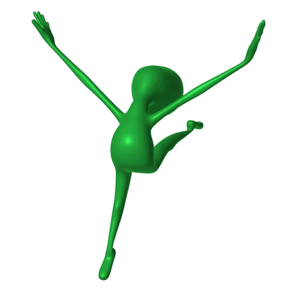 Verde 3d títere extraña forma imitando la danza — Foto de Stock