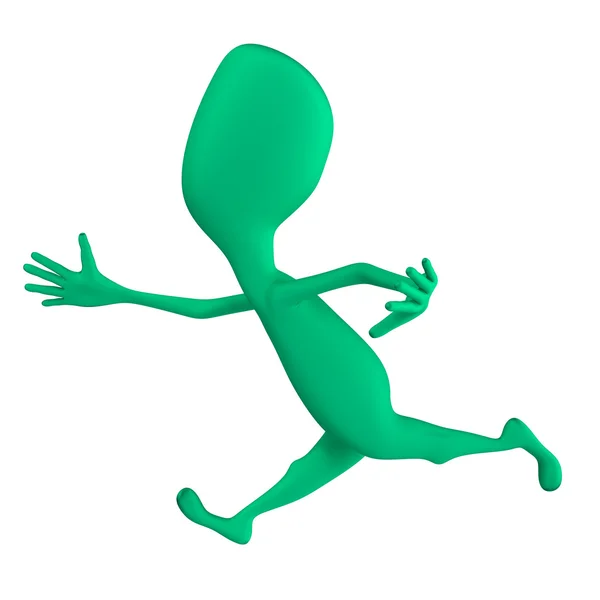 Зелёная 3d кукла странной формы имитирует бег — стоковое фото