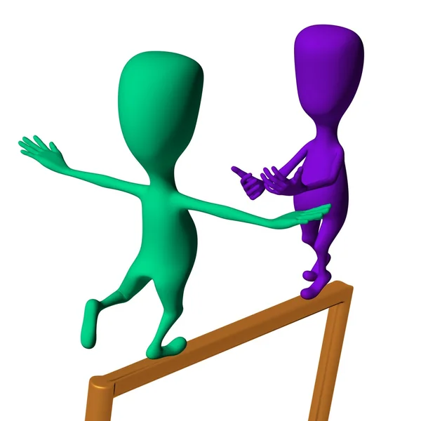 Purple 3d puppet encourage another make move — Stock Photo, Image