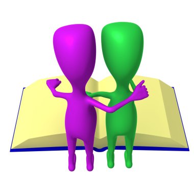 View two 3d puppets reading big book clipart