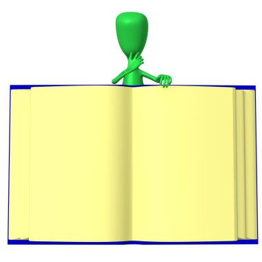 View one 3d puppet behind big book clipart