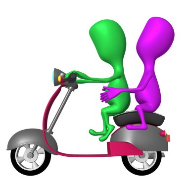 Her iki yavru pembe scooter binmek görünümü