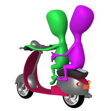 Her iki yavru pembe scooter binmek görünümü