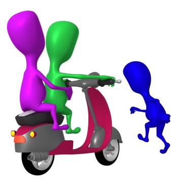Görünüm kukla scooter bekleyen mavi üzerinde açı