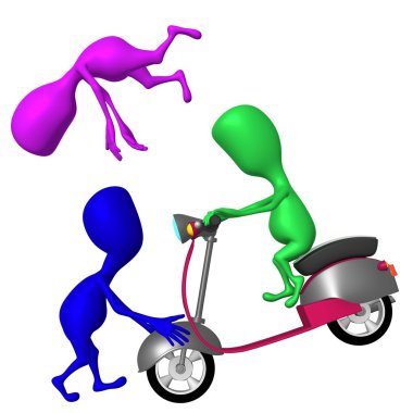 Görünüm mavi köpek yavrusu scooter fren yapmak